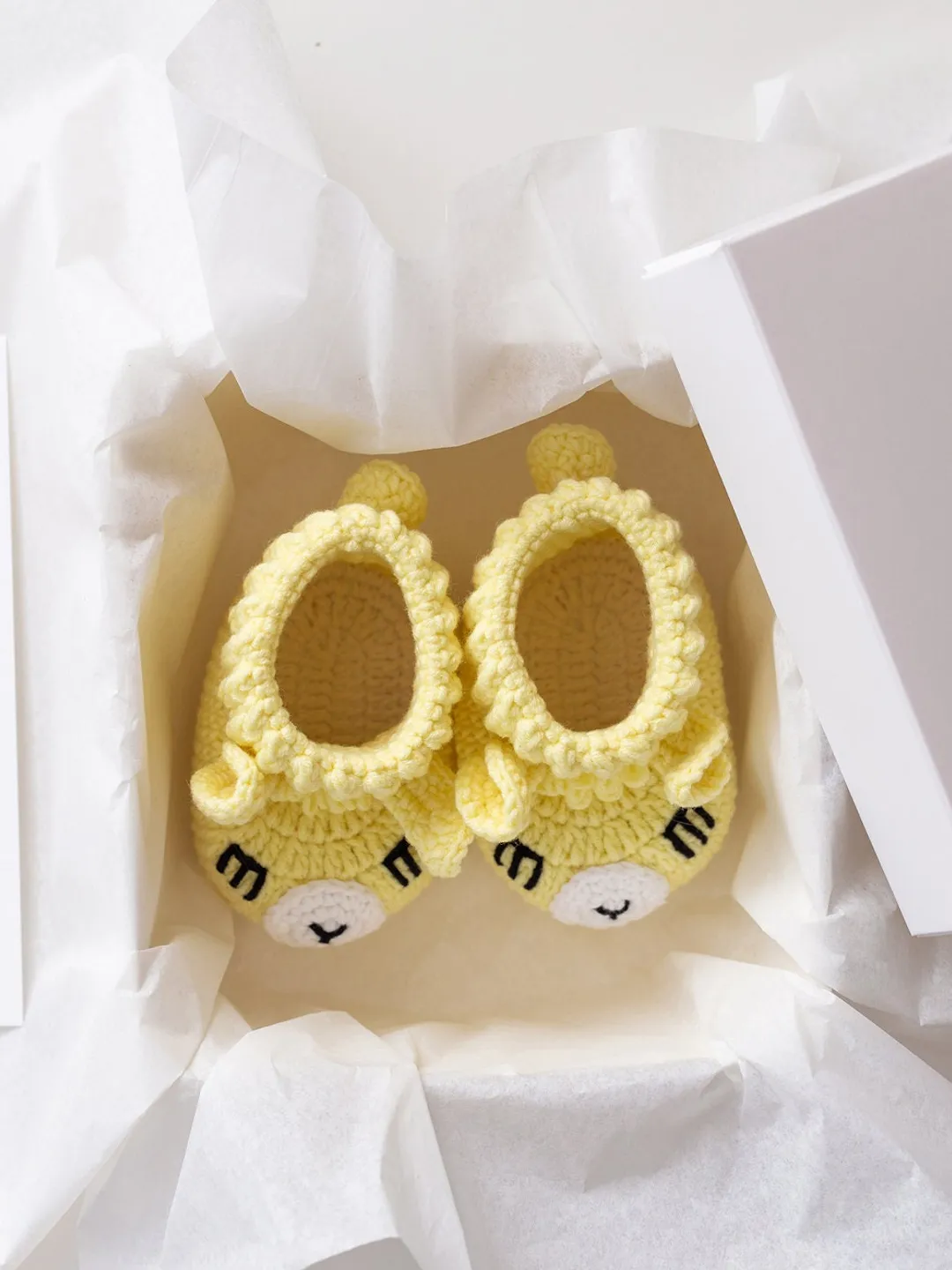 Baby pregnancy gift Unique newborn girl boy basket Yellow animal booties Catholic baby gift