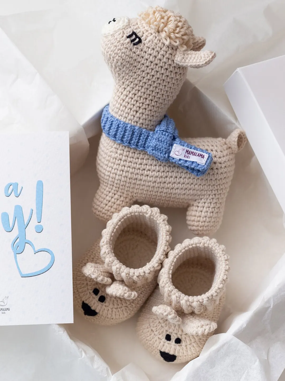 New mommy gift set Pregnancy gift box Expecting mom present Newborn shoes crochet llama package Expectant New mom basket Funny New mom gift