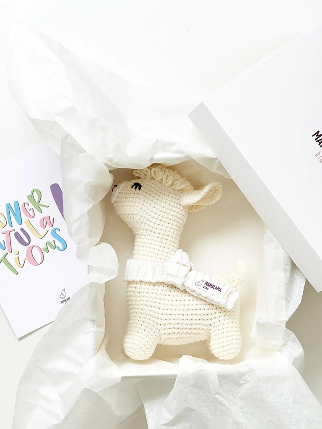 Pregnancy gift box for expecting mom to be organic crochet llama alpaca stuffed nursery decor toy Baptism christening congrats reveal gender
