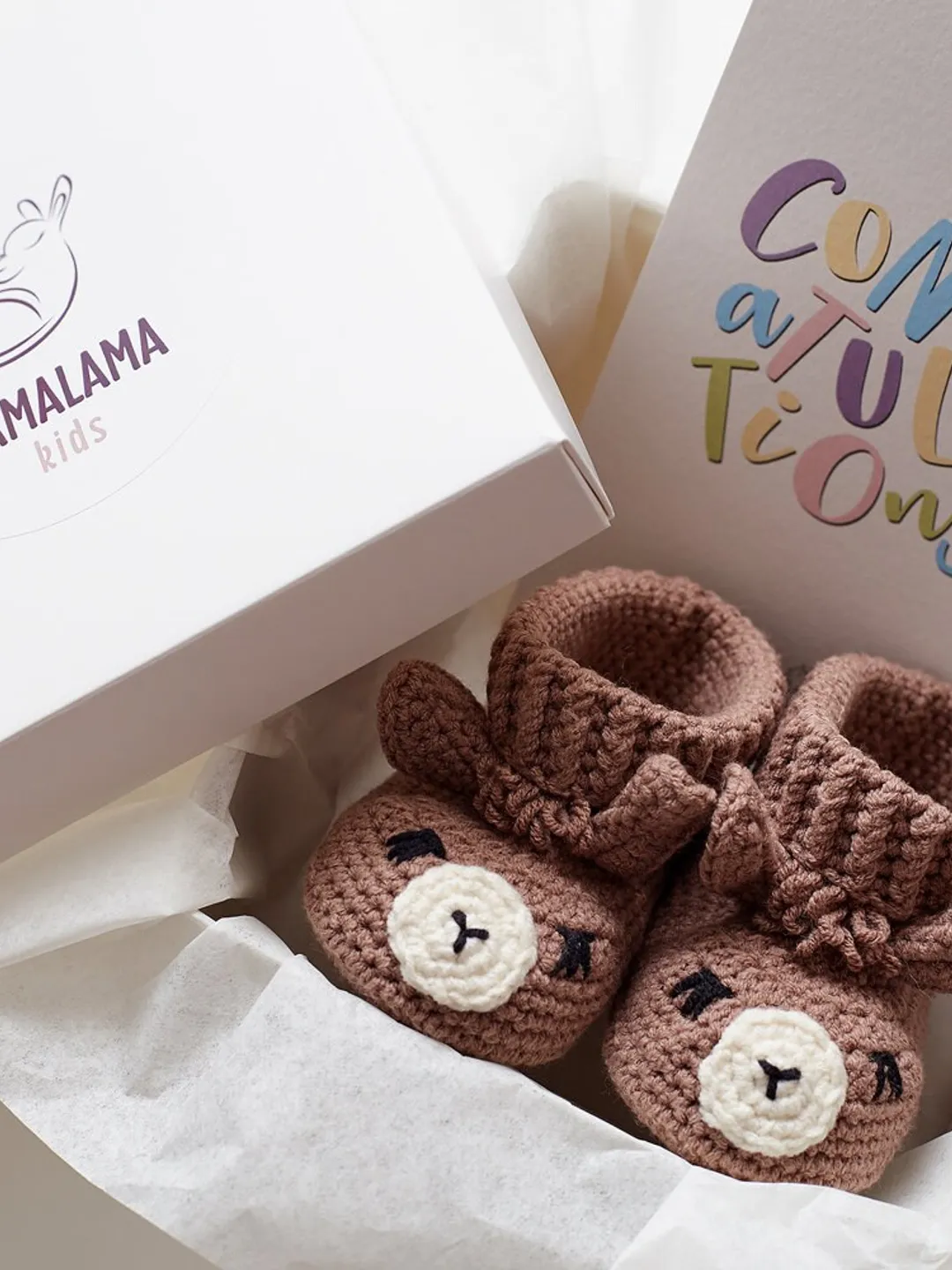 New mom gift box with crochet llama booties Pregnancy congratulations set with soft newborn baby shower welcome gift Soon to be mom gift