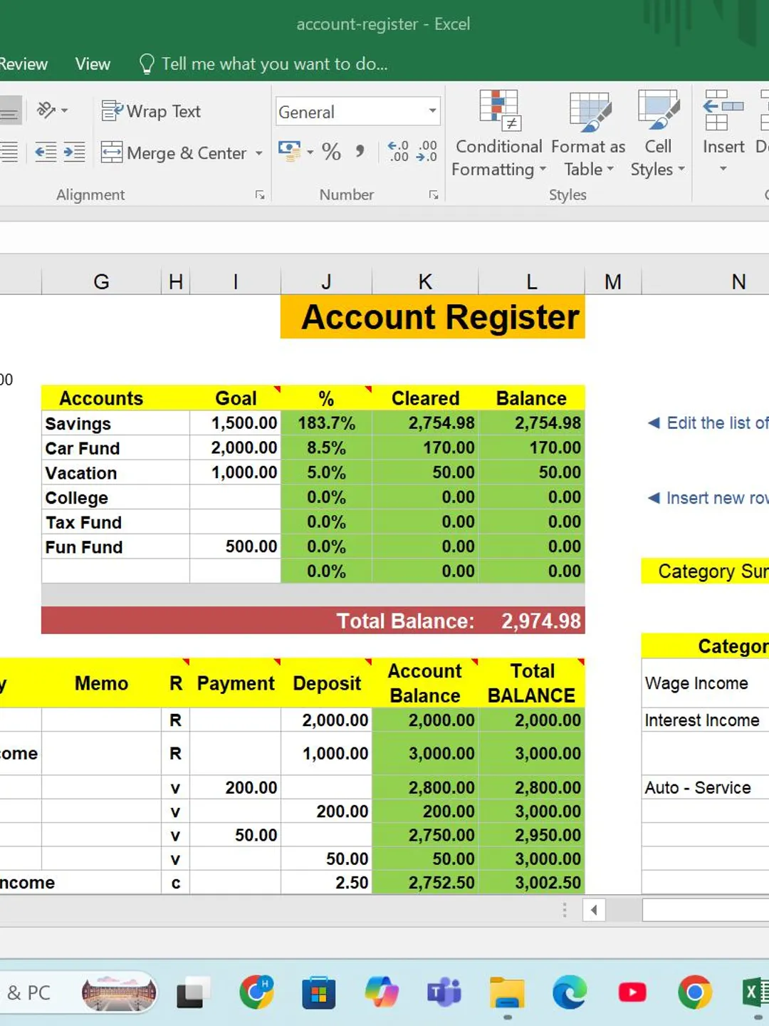 Printable Account Register Template | Excel & PDF (Digital Download)