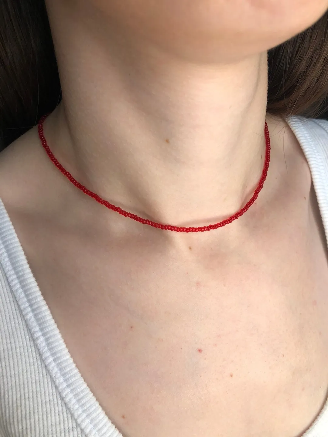 Red beaded necklace Red choker Seed bead necklace Dainty necklace Choker made of beads Best friend gift