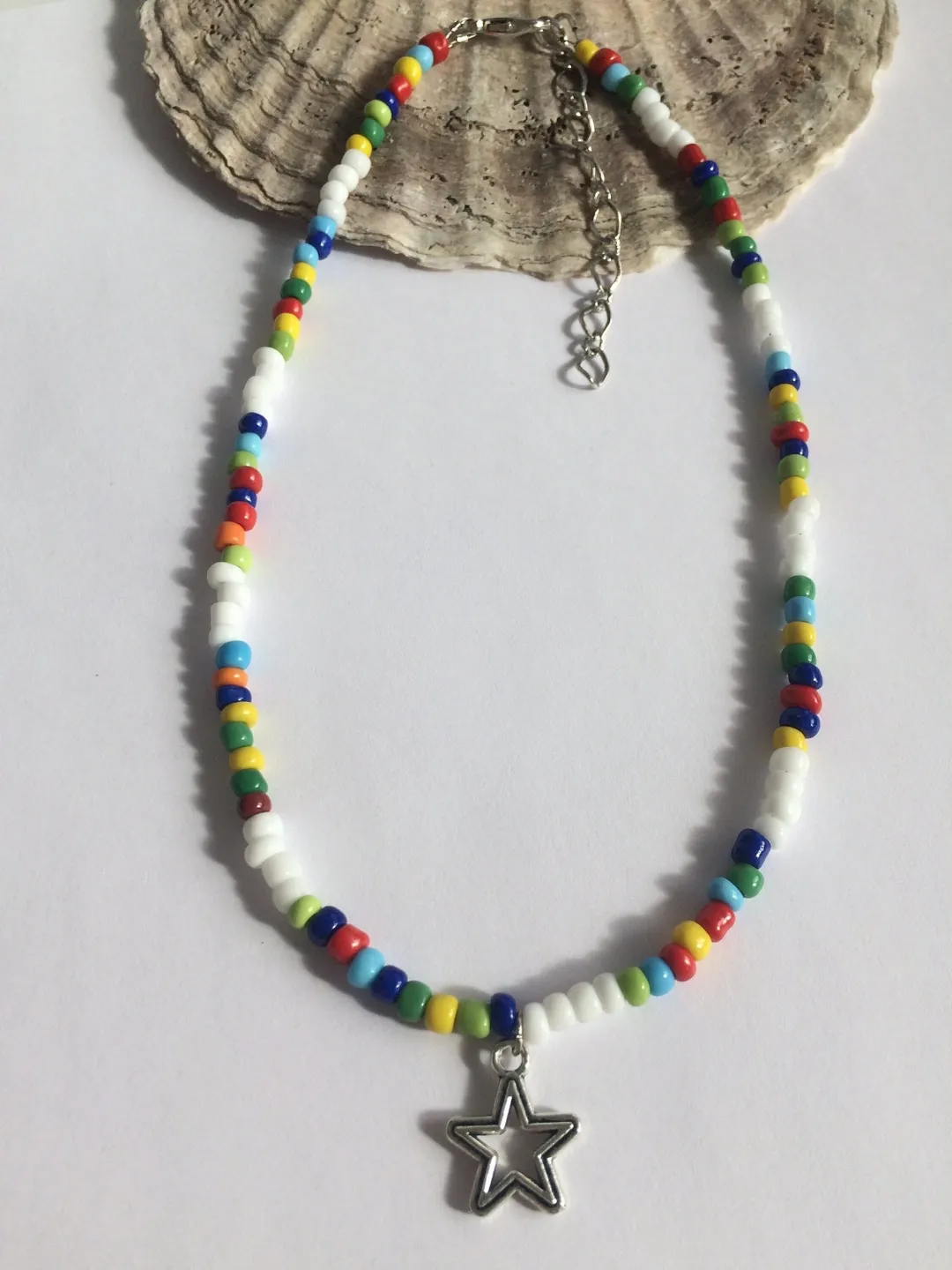 Multicolored Beaded Choker, Star Necklace, Indie Boho, Colourful Seed Bead Choker Necklace