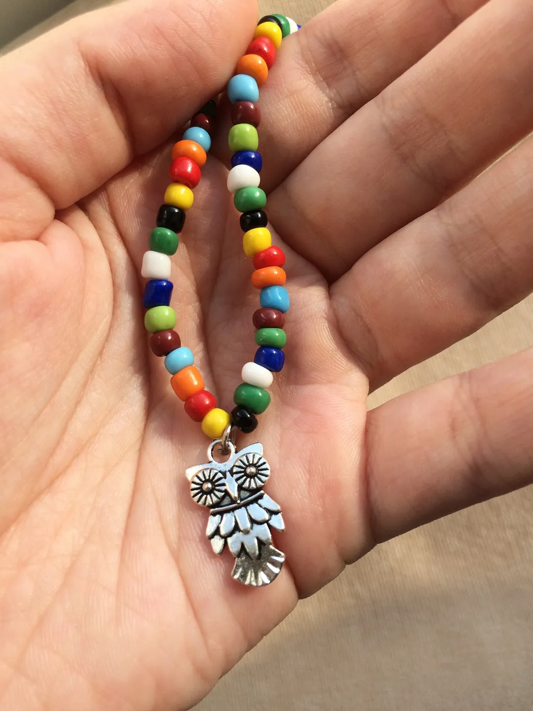 Beaded necklace Multicolored Beaded Choker and the owl pendant Indie Boho Colourful Seed Bead Choker Necklace