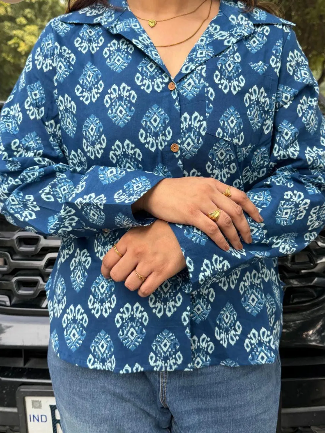 Handmade Indigo Printed Cotton Shirt / Women’s Casual Top