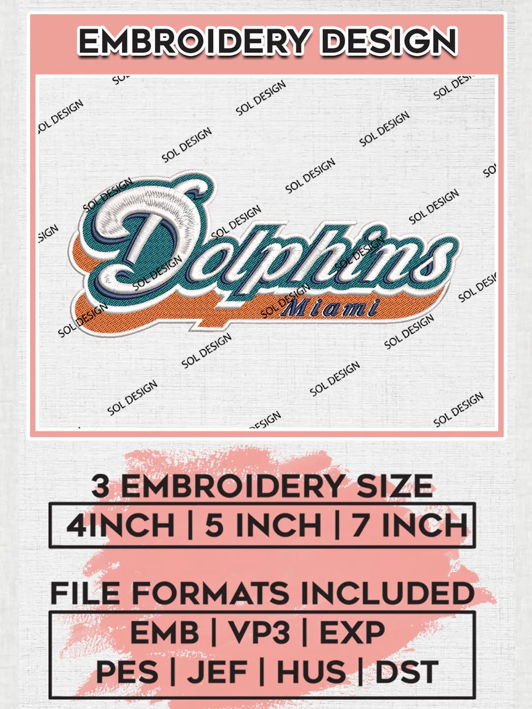 Miami Dolphins Wordmark Embroidery Design Files, NFL Dolphins, NFL Logo Embroidery Files, NFL Miami Dolphins Machine Embroidery Design, Digital Download