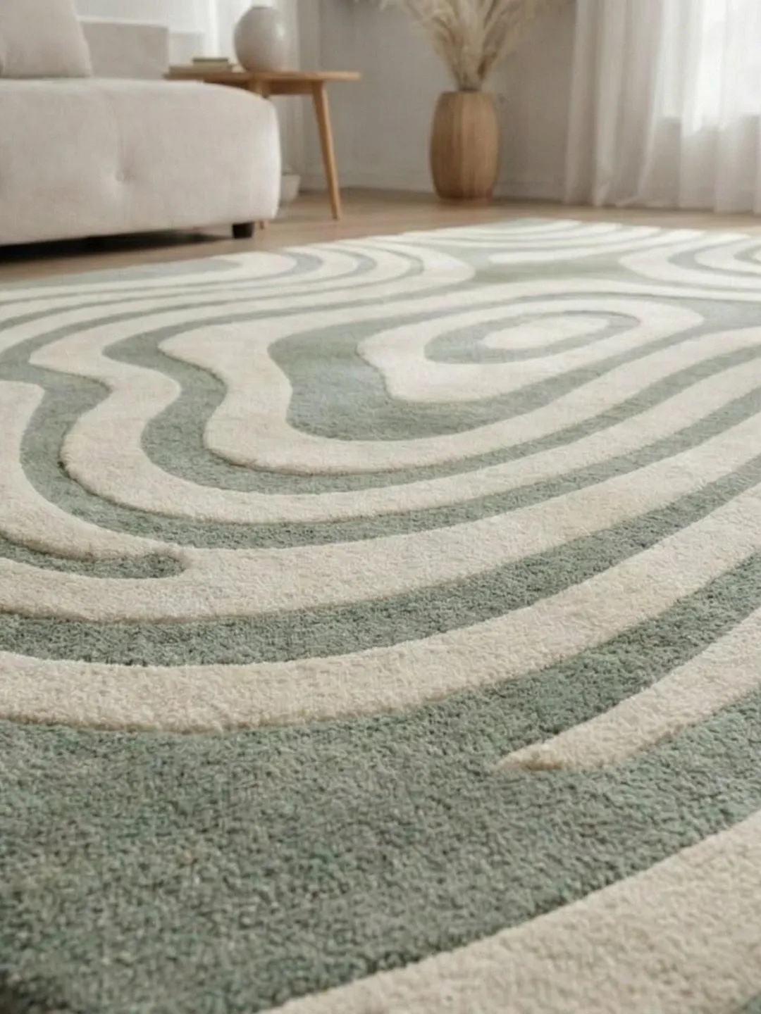 Hand Tufted Sage Green Floral Rug | Modern Botanical Wool Area Rug ...