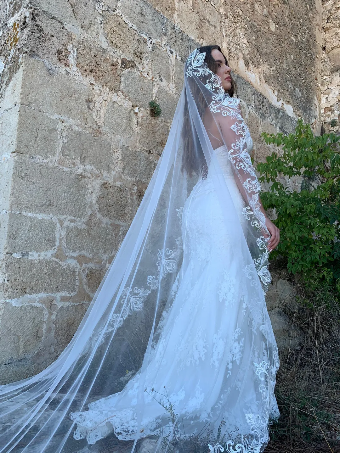 Mantilla Veil embroidery, One Tier Veil, Cathedral Wedding Veil
