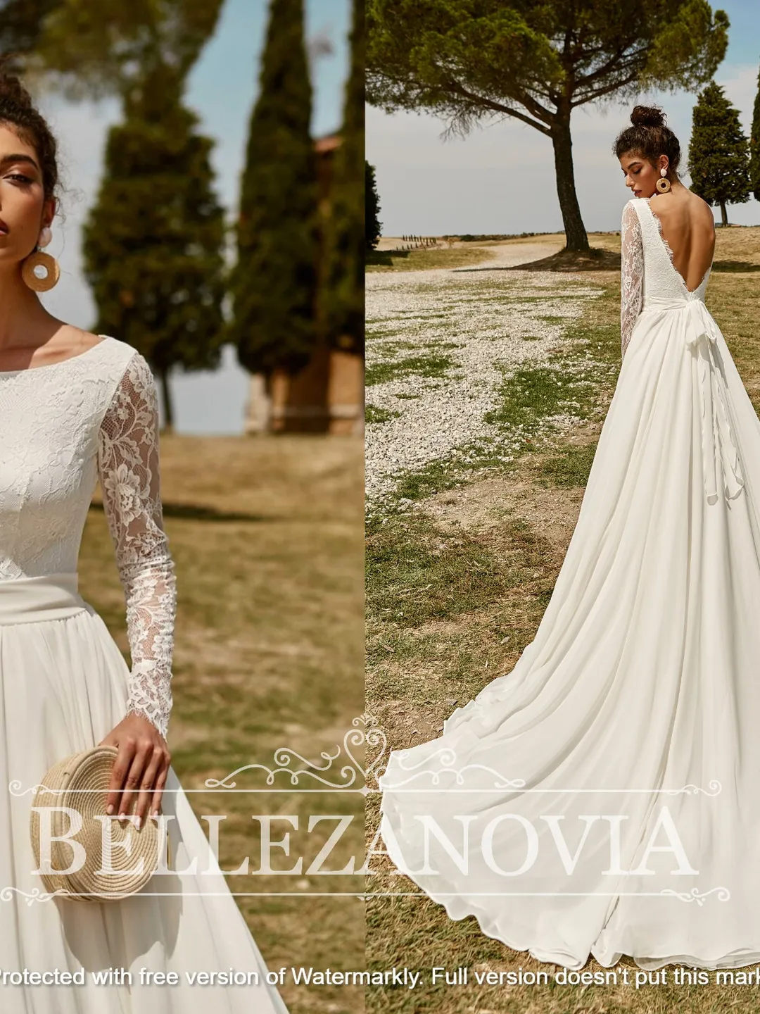 Sleeve Boho Wedding Dress Long Sleeve Wedding Dress Bohemian Wedding Dress Simple Wedding Dress Modest Wedding Dress Chiffon Wedding Gown