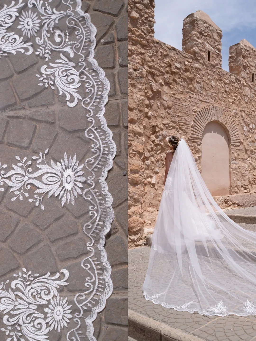 Embroidered Mantilla Chapel Veil wedding cathedral Embroidered lace veil Lace trim bridal veil 1 tier Long Veil Ivory bridal veil 5090.1
