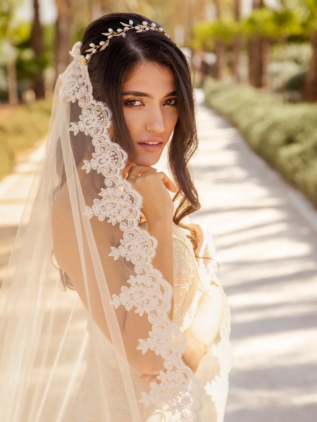 Chantilly wedding veil Cathedral Wedding veil Lace wedding veil Lace trim bridal veil 1 tier Long Veil Ivory Wedding Long bridal veil 900156