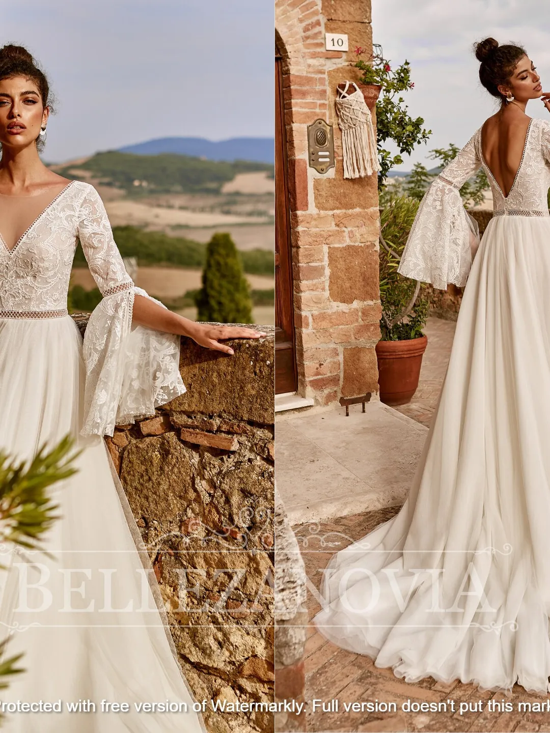 Long sleeve wedding dres Boho wedding dress long sleeve Boho tulle wedding dress Tulle Wedding Dress Wedding dress with long flared sleeves