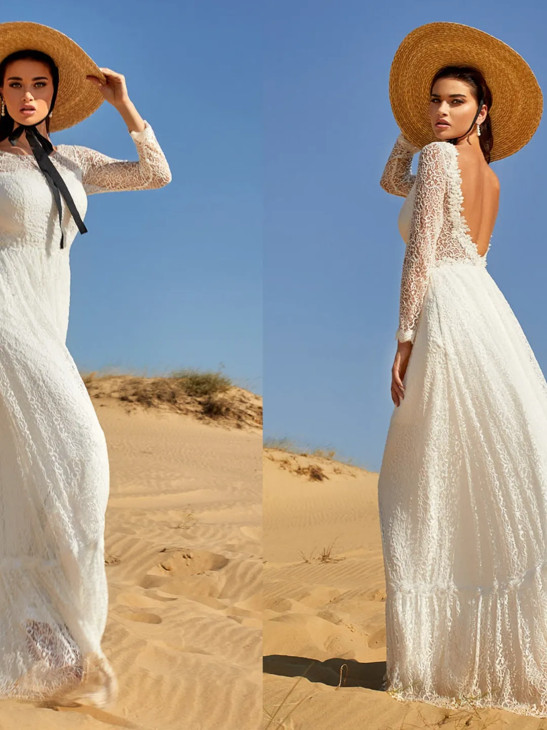 Sleeve Lace wedding dress Ivory bridal gown Open back bridal dress High neck wedding dress Long sleeve lace wedding dress Boho wedding dress