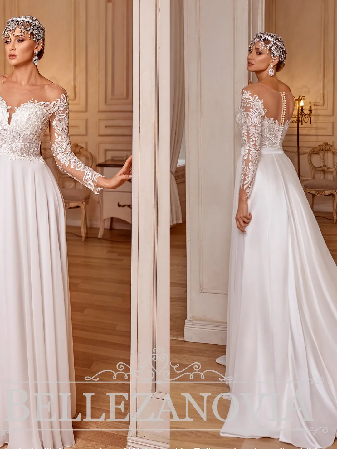 Long Sleeve Lace Wedding Gown, Long Sleeve Wedding Dress, Chiffon Long Wedding Gown Lace Sleeves, Custom size wedding dress, Custom dress,