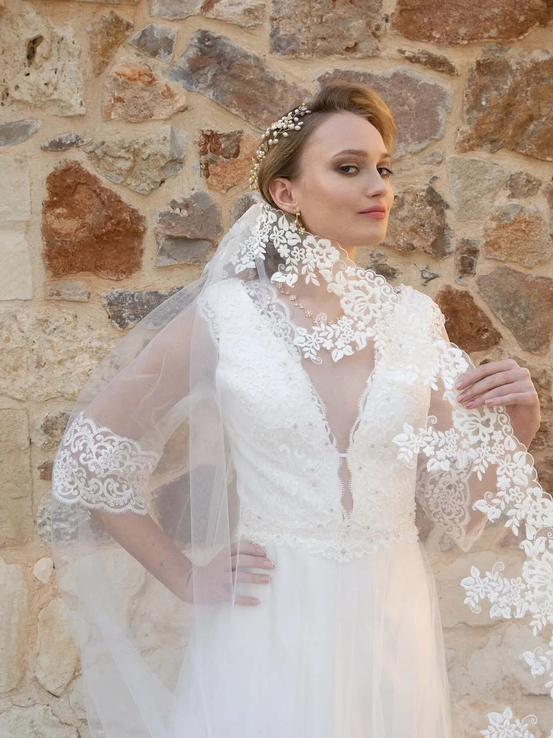 Cathedral Bridal Veil, Lovely Wedding Veil, Lace long Veil, Length Bridal Veil, Royal lace Veil, Veil with floral lace, 1 Tier Veil -00153.1