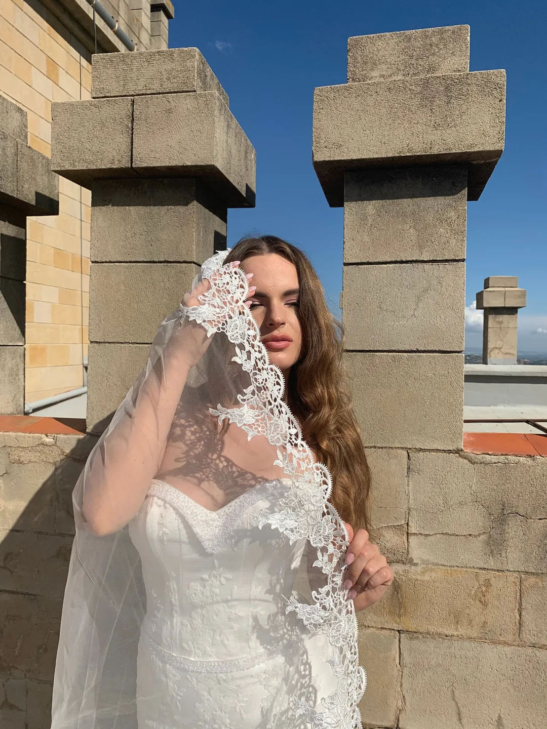 Mantilla Cathedral Wedding Veil, Dramatic Lace Veil, Spanish Mantilla Veil, Soft Chapel Veil Light Ivory, Veil 1 Tier, Bridal Veil - 9007.1