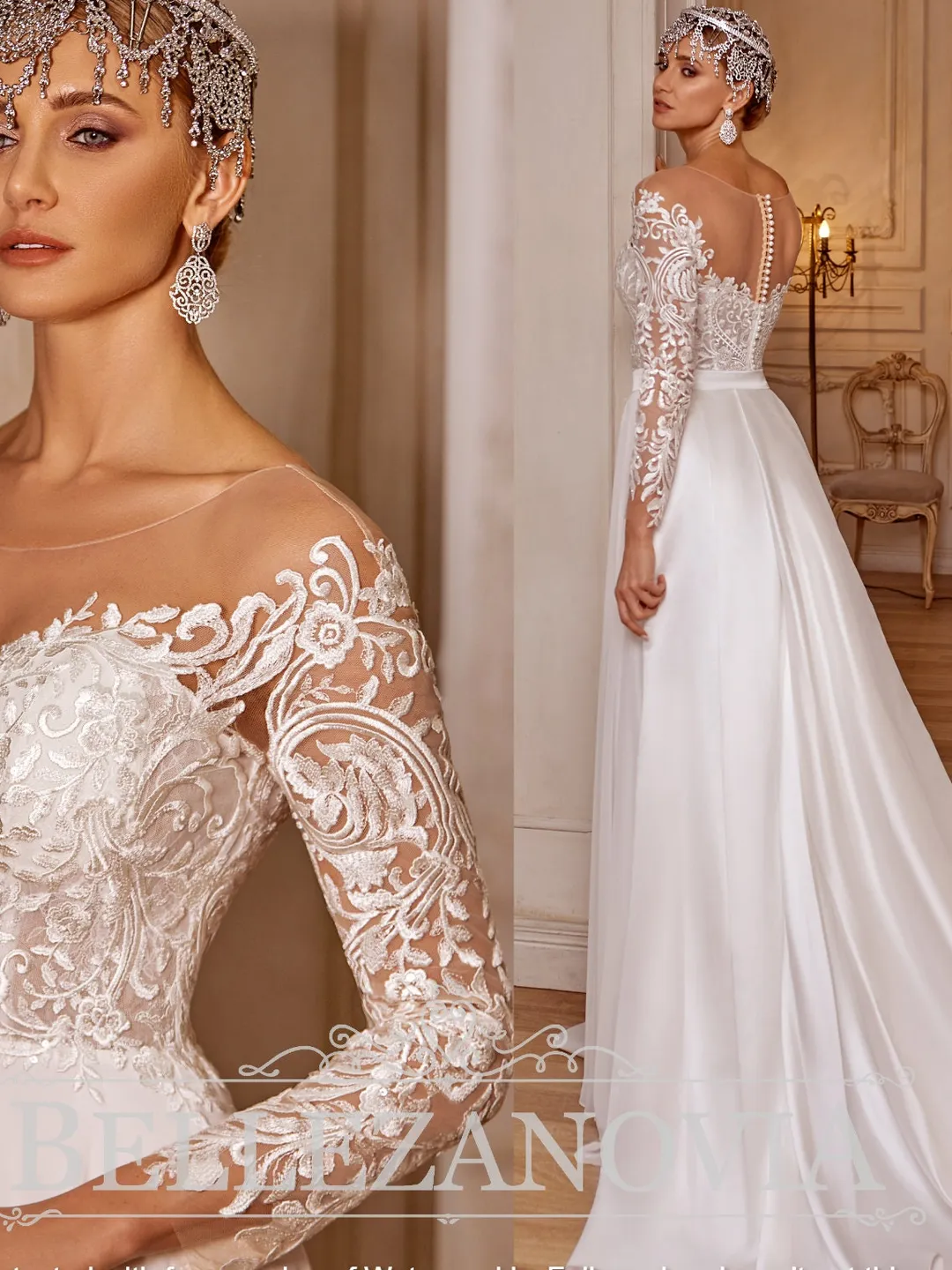 Long Sleeve Wedding Dress, Long Sleeve Lace Wedding Gown, Chiffon Long Wedding Gown Lace Sleeves, Custom size wedding dress, Custom dress,