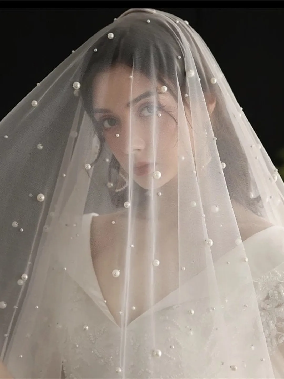 Pearl Wedding Veil wedding veil Chapel bridal Modern Fingertip Veil Ivory Wedding Veil Single Tire Veil Simple Veil Single layer Veil