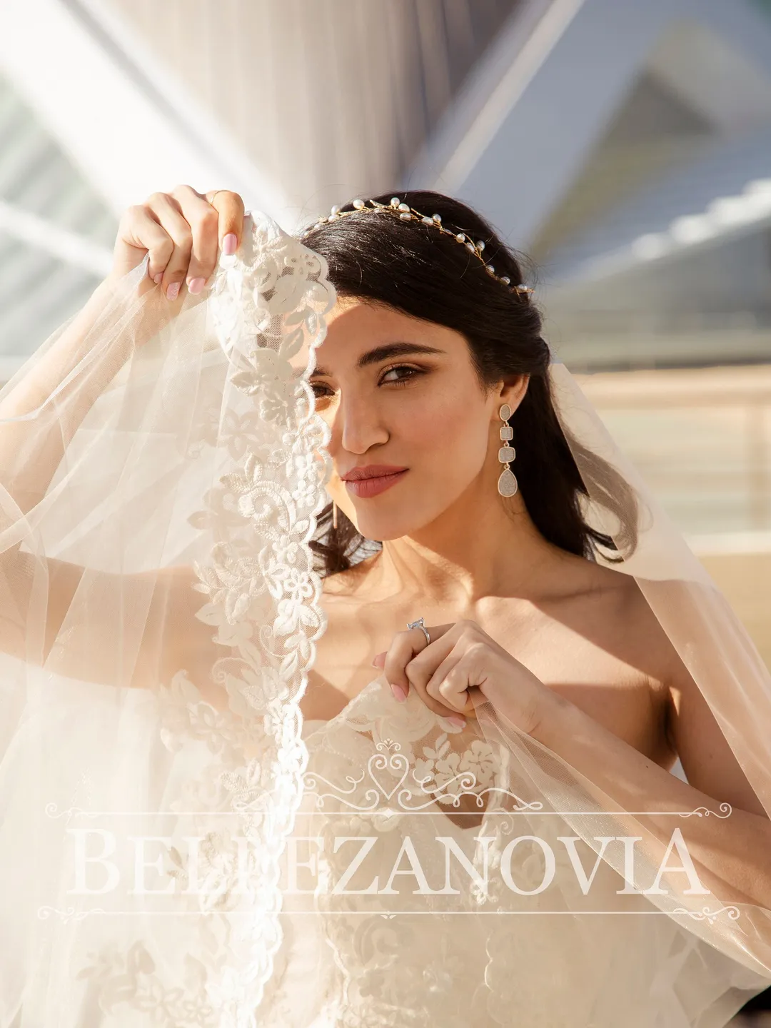 Blusher Wedding Veil Lace Bridal Veil Ivory Cathedral Veil White Chapel Veil Two Tier Blusher Veil Floral lace Long veil Royal veil - 90164