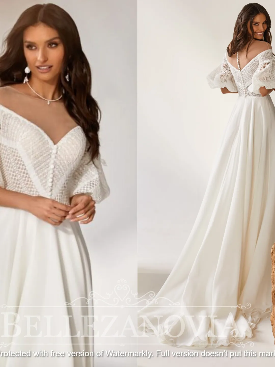 Short Sleeve bohemian wedding dress Boho wedding dress Chiffon wedding dress Backless wedding dress, Boho bridal gown Bridal long dress