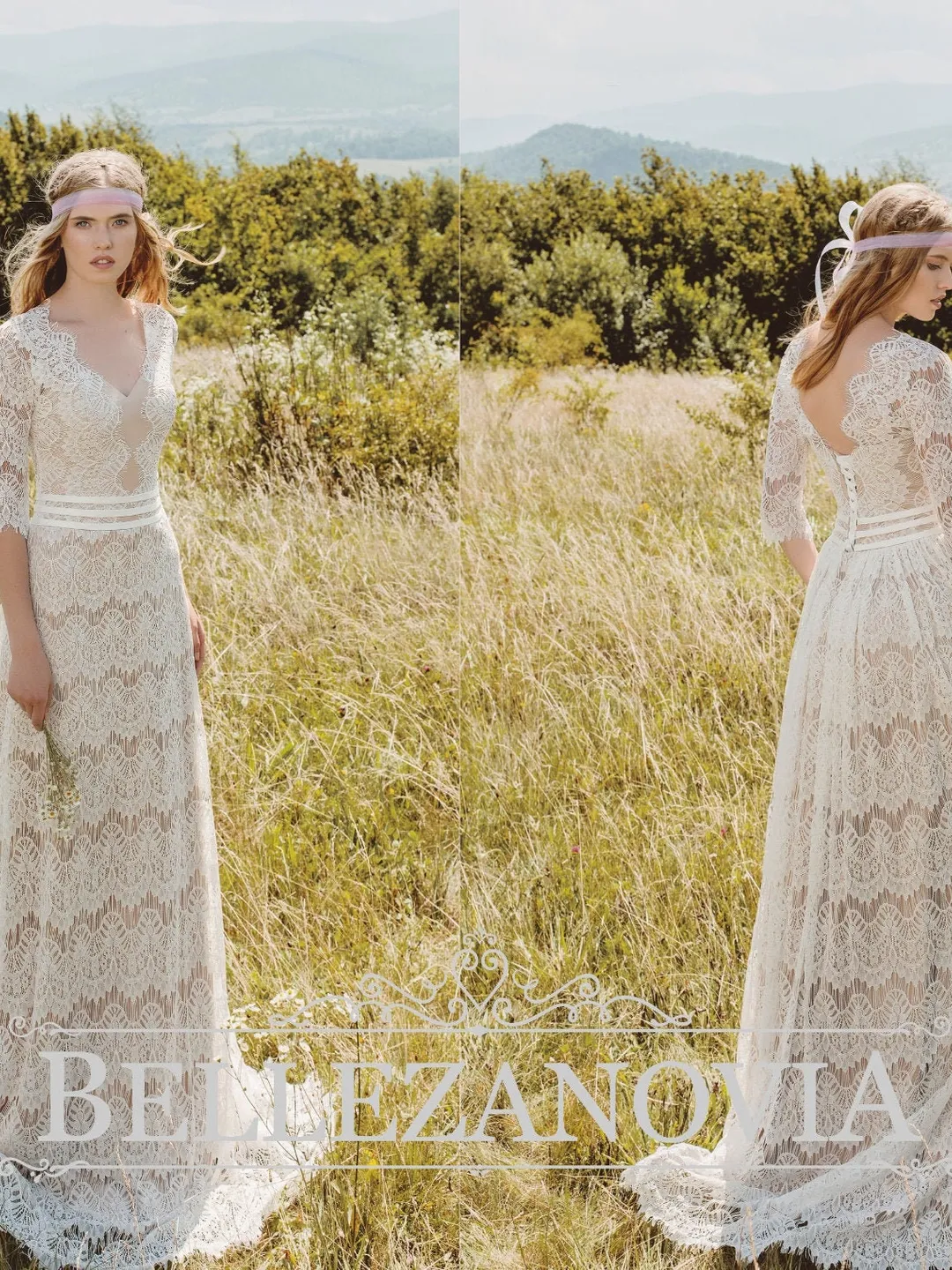 chinese dress ladies Ivory Rustic Lace Wedding Dresses Off The Shoulder Beach Wedding Dresses AWD1154