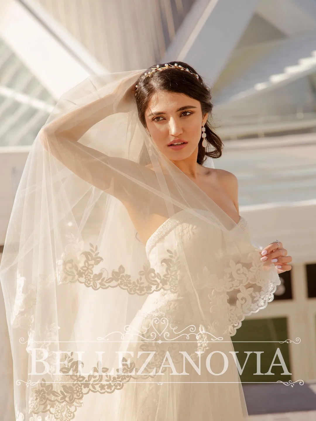 Romantic Wedding Veil Lace Bridal Veil Ivory Cathedral Veil White Chapel Veil Two Tier Blusher Veil Floral lace Long veil Royal veil - 90164