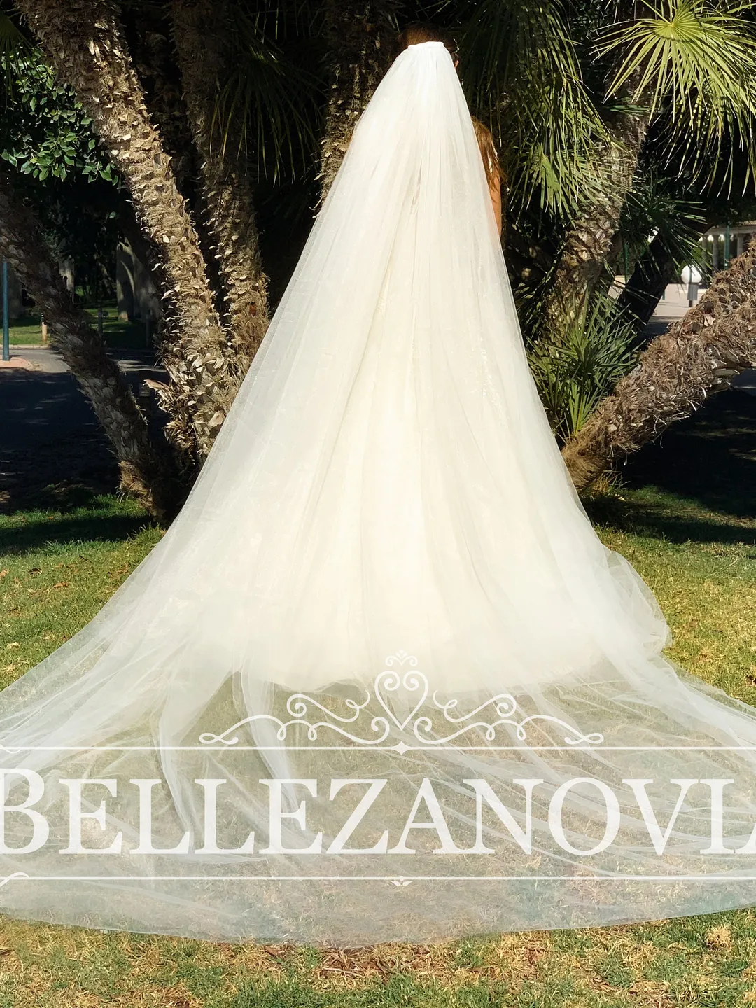118” long white wedding bridal veil Ursumy Gorgeous Wedding Lace Veils Floral Long Cathedral  main image 4