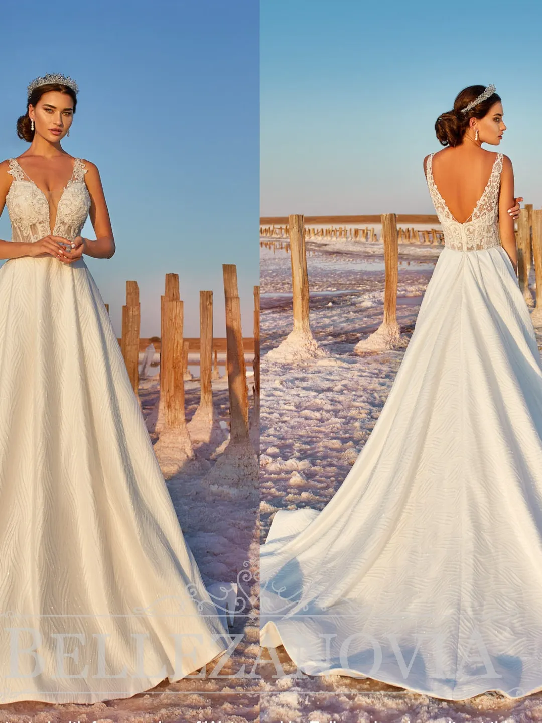 Luxurious Wedding Dress with A Translucent Bodice On Corset Basis, Low Back Wedding Dress, Beaded Straps Wedding Dress, Long Bridal Gown