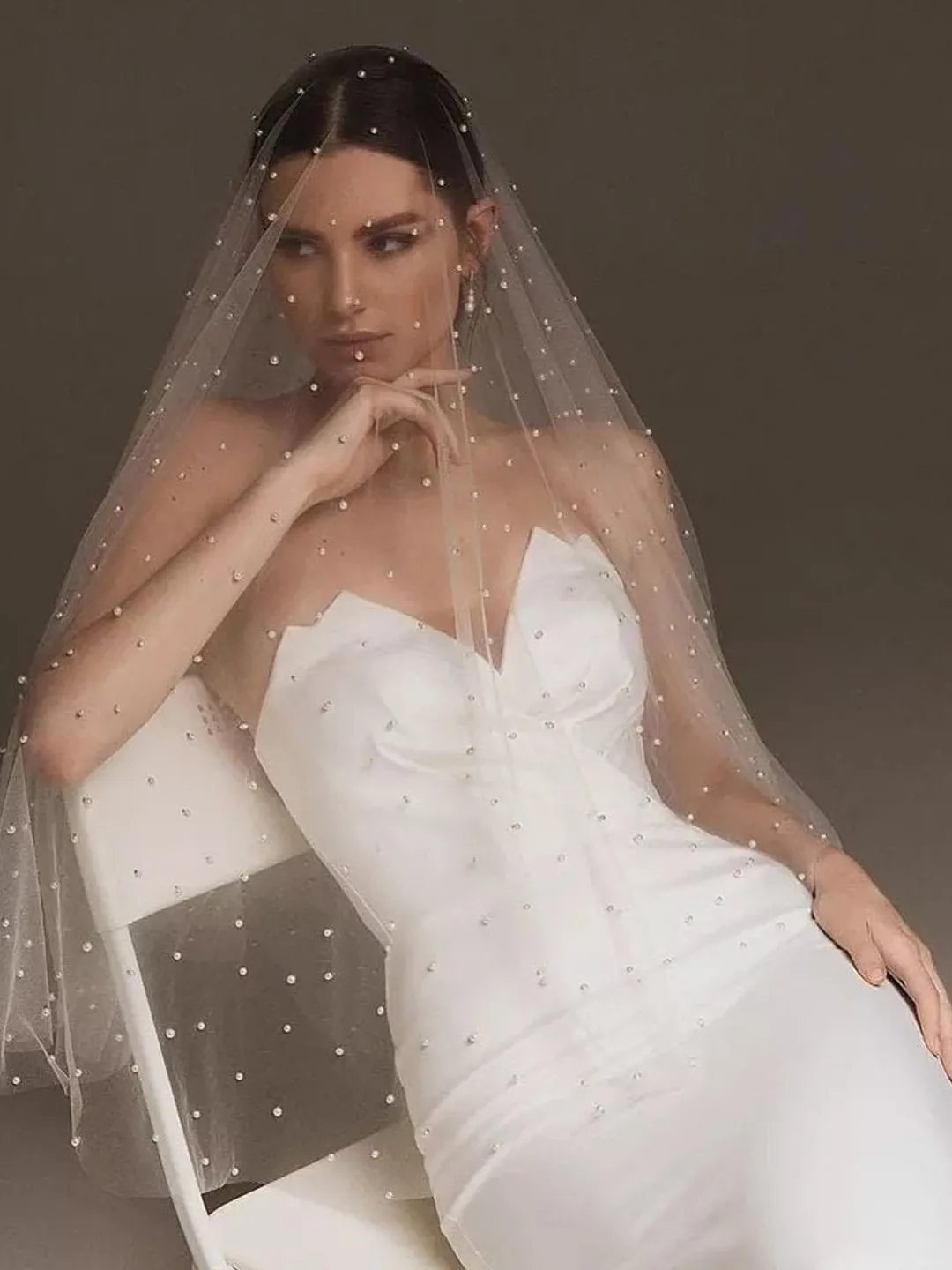 Veil Single layer Veil Pearl Wedding Veil wedding veil Chapel bridal Modern Fingertip Veil Ivory Wedding Veil Single Tire Veil Simple Veil