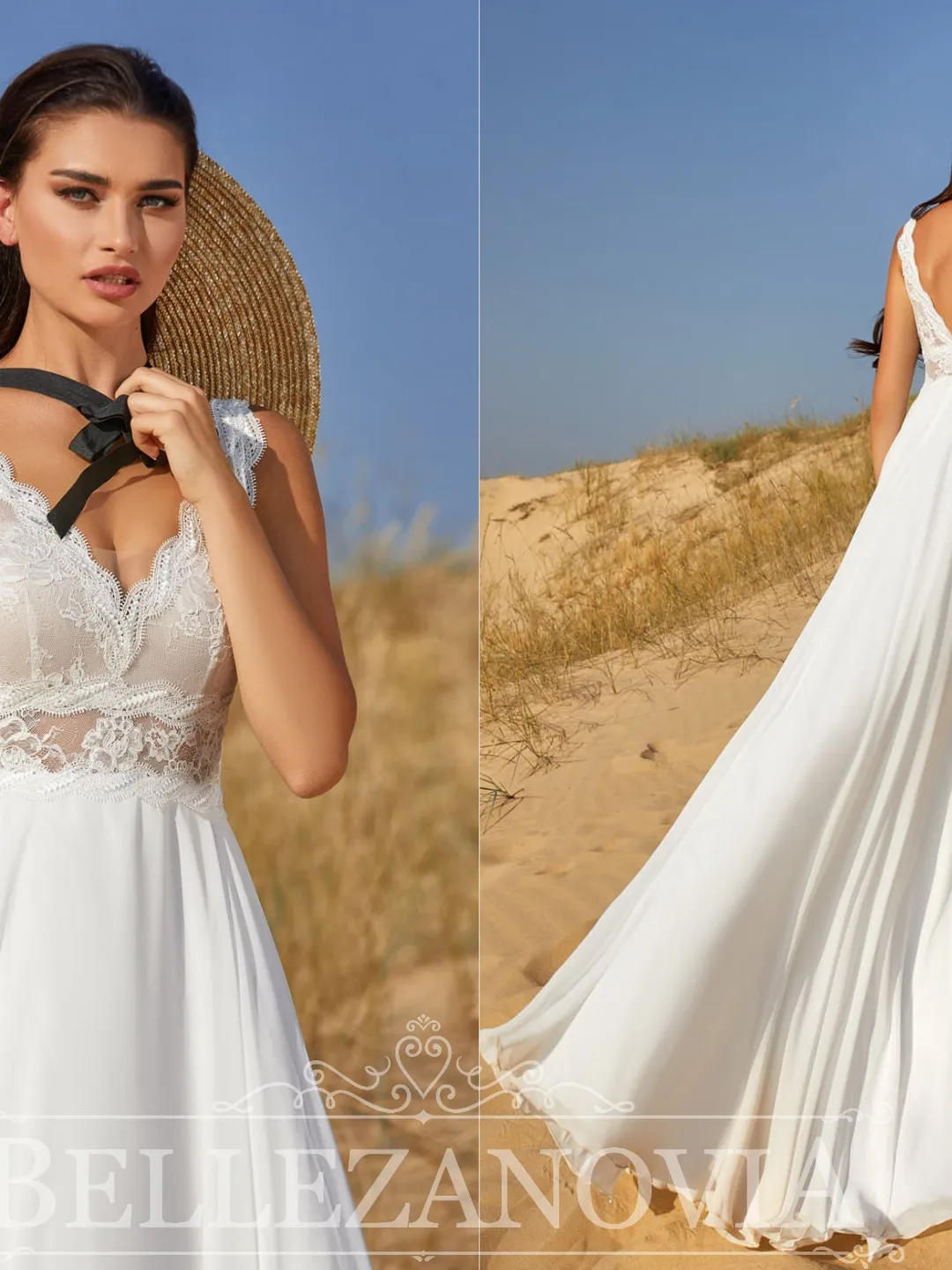sachin and babi light blue dress Beach Boho Wedding Dress Puff Sleeve V Neck Bridal Gown