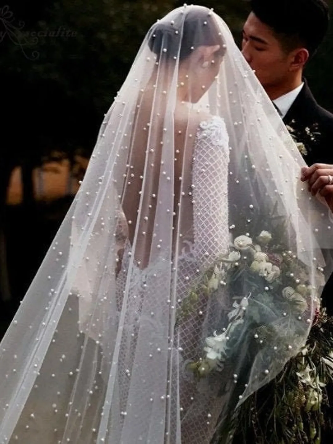 Pearl Wedding Veil wedding veil Chapel bridal Modern Fingertip Veil Ivory Wedding Veil Single Tire Veil Simple Veil Single layer Veil