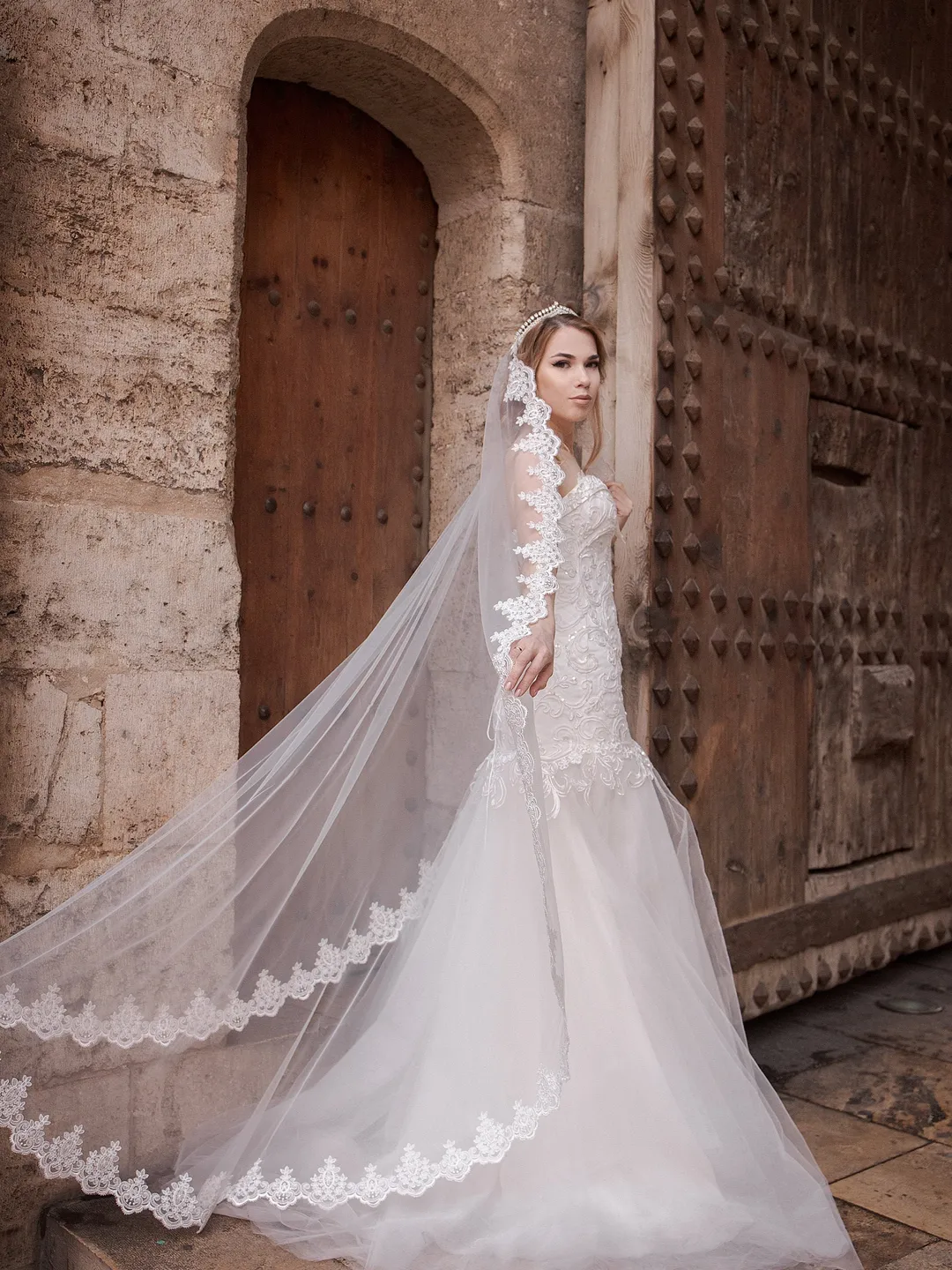 chinese dress ladies Silk style veil with french eyelash lace trim- 'Mia'