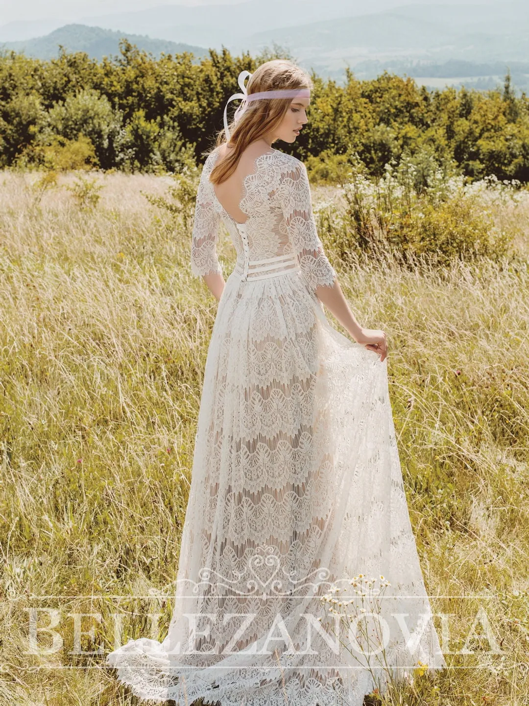lace ruffle hem midi dress Lace midi dress with ruffles main image 0