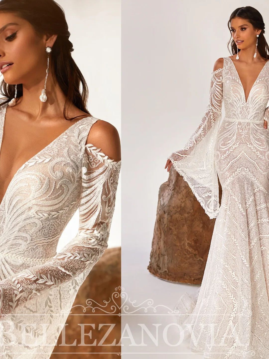 Mermaid Wedding Dress Flower Lace Wedding Dress Long Sleeve Wedding Dress Backless Wedding Dress Bridal Dress With Sleeves Dress Plus Size