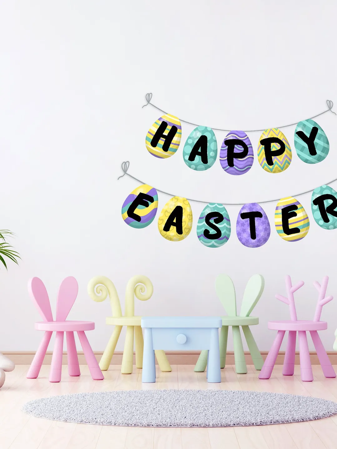 Happy Easter banner eggs garland. Easter printable for playroom decor ...