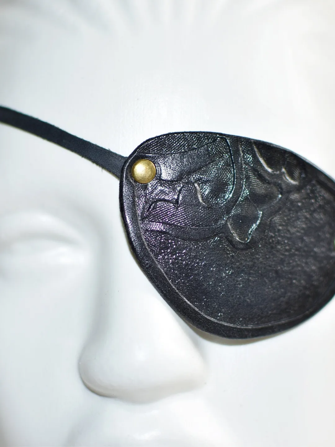 Engraved Leather eyepatch black to men pirate costume. Pirate eye