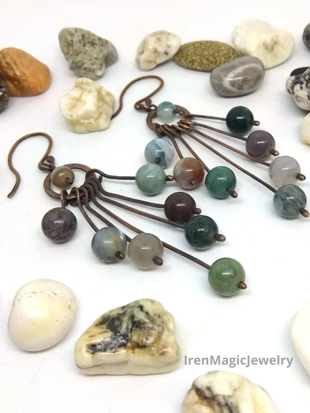 Boho Earrings Indian Agate Cluster Hanging