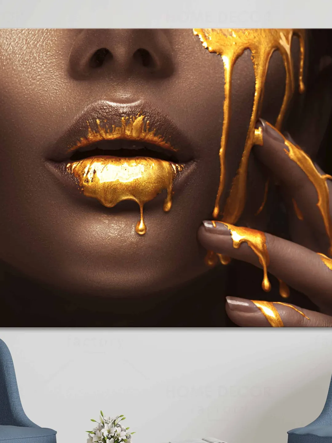 African American Woman with Gold Lips Black gold Large canvas art ...