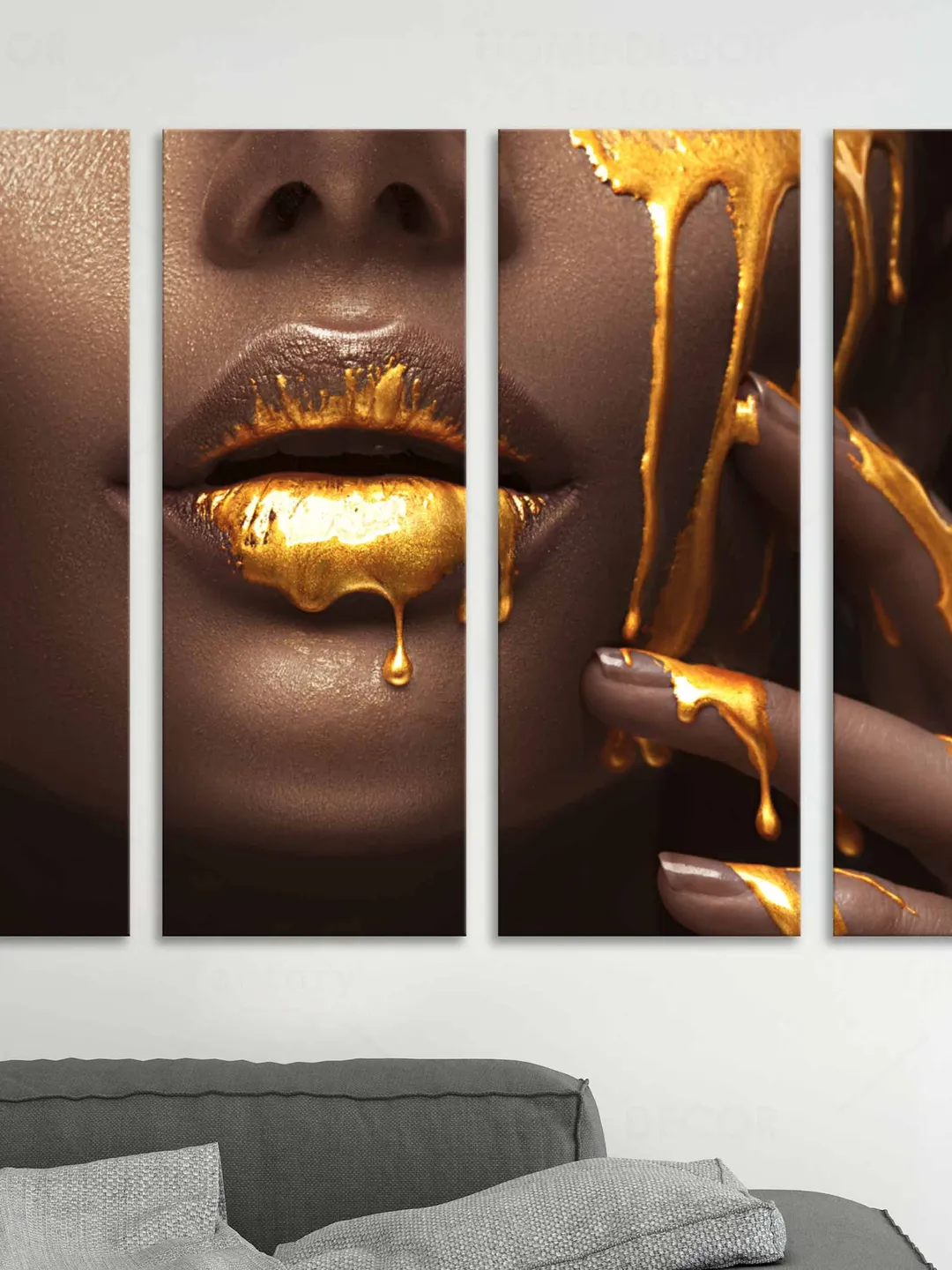 African American Woman with Gold Lips Black gold Large canvas art ...