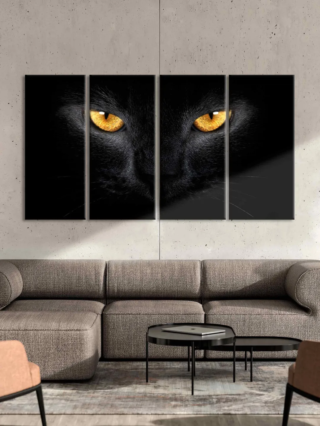 Cat eyes print Black Cat wall art Cats canvas print Black Cat yellow eyes Poster Cat lovers gifts Black and white wall art home decor