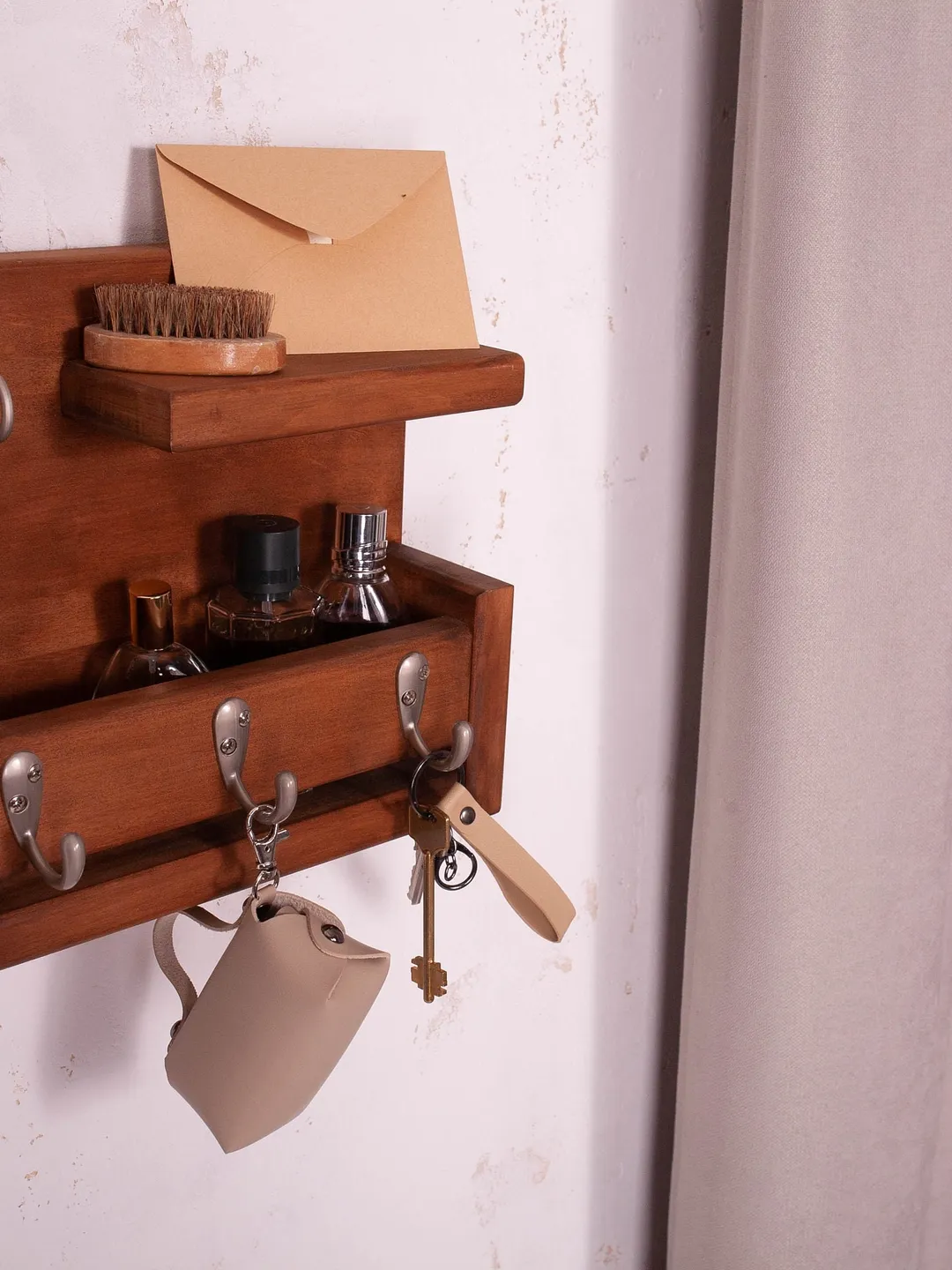 Brown wooden Mail Organizer Key Holder Rustic Shelving Timber Boards Farmhouse Decor Handmade wooden House warming