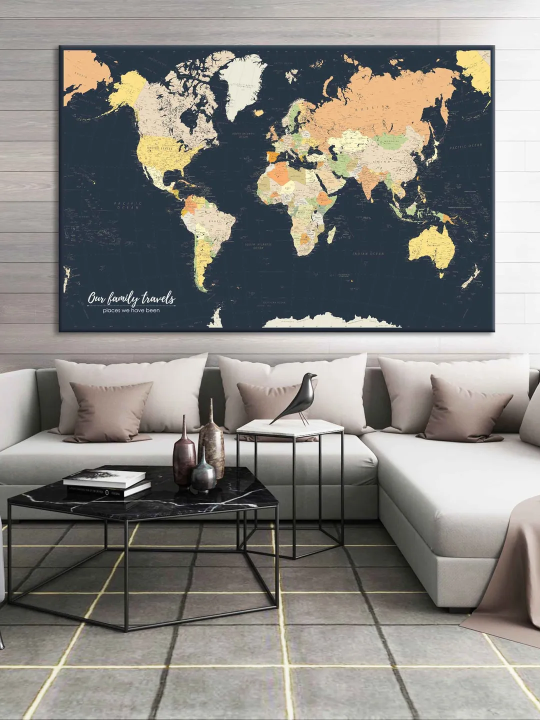 Push Pin World Map Personalized Modern World Map Personalized Canvas Travel Gift Push Pin World Travel Map dark Customized Pin Board Wall