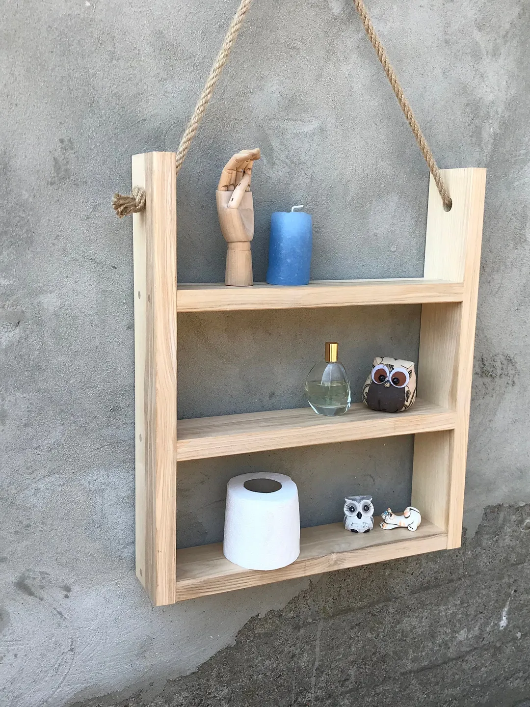Bathroom Shelf Wood Shelf Rustic Shelves Handmade Shelf in bathroom Wood organizer Rustic Shelving Aged boards Above Toilet Shelf Rope Shelf