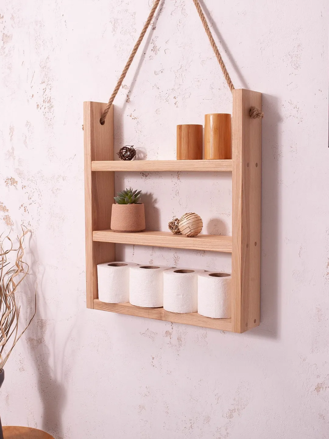 Bathroom Shelf Wood Shelf Above Toilet Shelf Rope Shelf Rustic Shelves Handmade Shelf in bathroom Wood organizer Rustic Shelving Aged boards