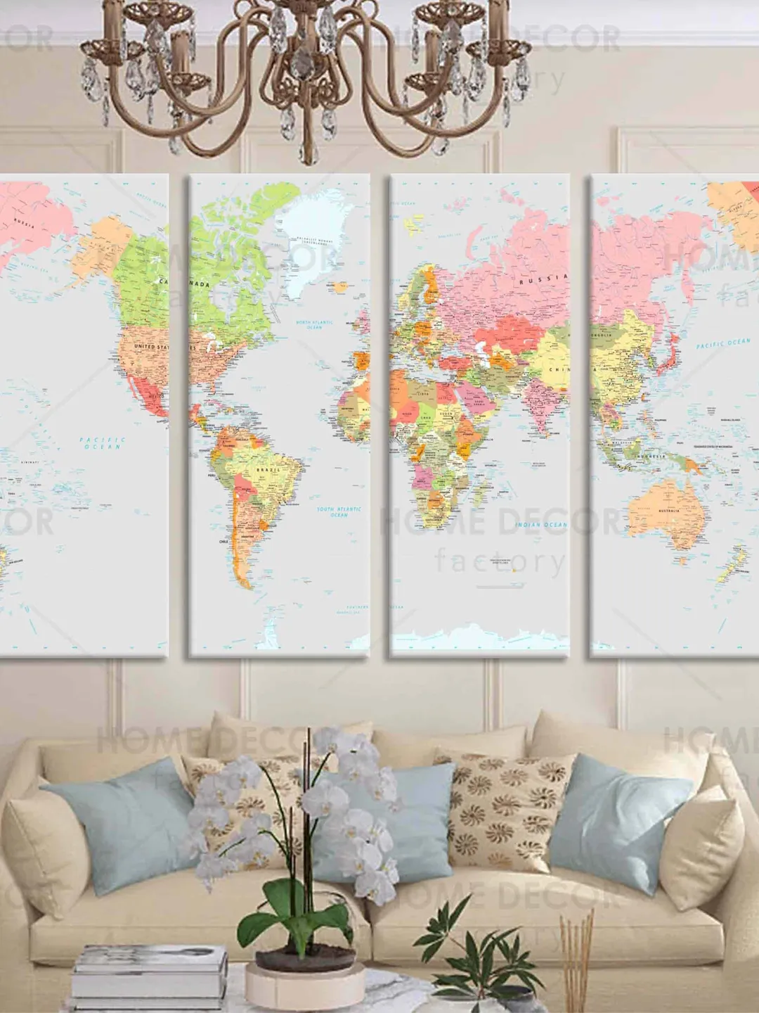Personalized Modern Detailed Political World Map Wall Art,  World Map Canvas print Travel Gift Rustic Travel Map, countries map of the world