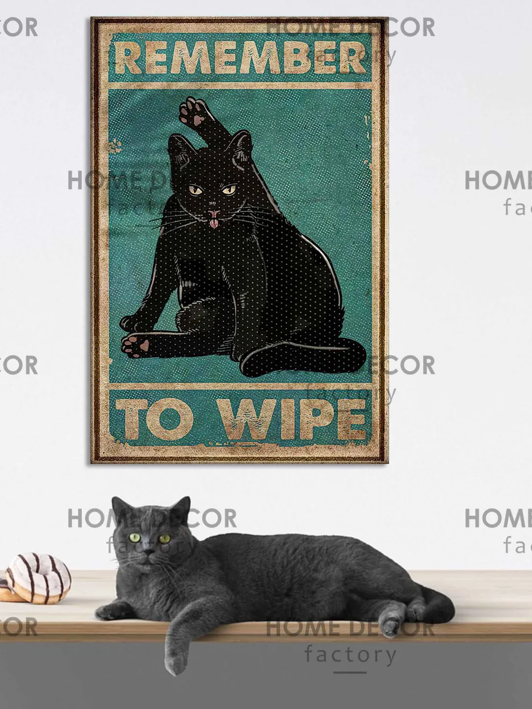 Cats canvas print, Remember to wipe Black Cat Poster - Love cats poster, Cat Poster Art, Funny Cat Poster, Vintage Black Cat Poster