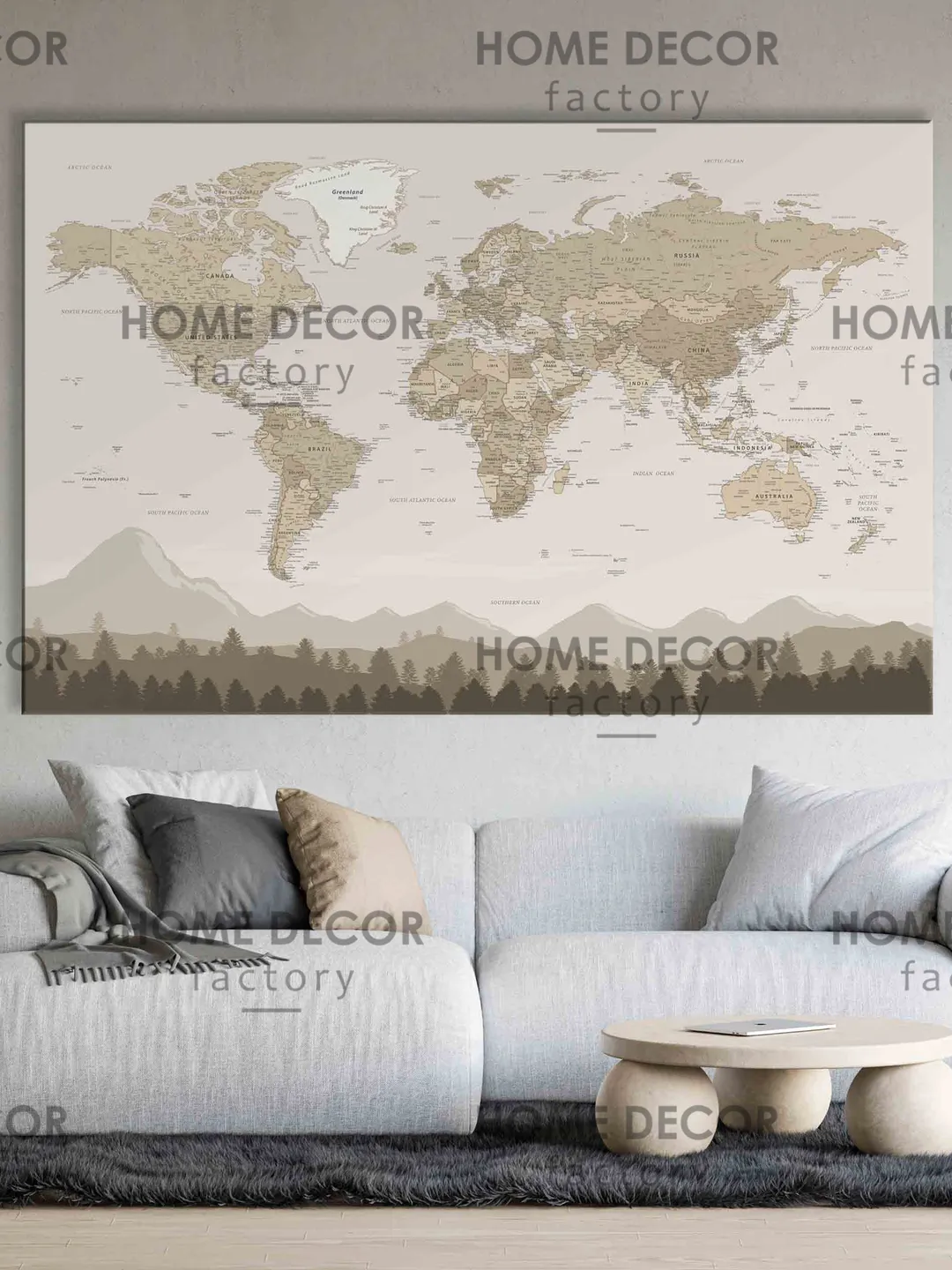 Personalized Modern Map forest landscape Wall Art, World Map Personalized Canvas, Travel Gift Rustic Travel Map, Modern Map forest landscape