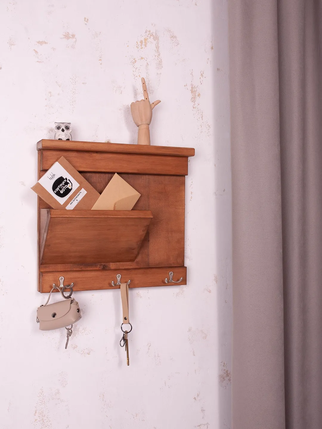 Key Hooks and Wall Organizer  Rustic Shelving Timber Mail Organizer Key Holder Farmhouse Decor Handmade wooden House warming Wall Decorative