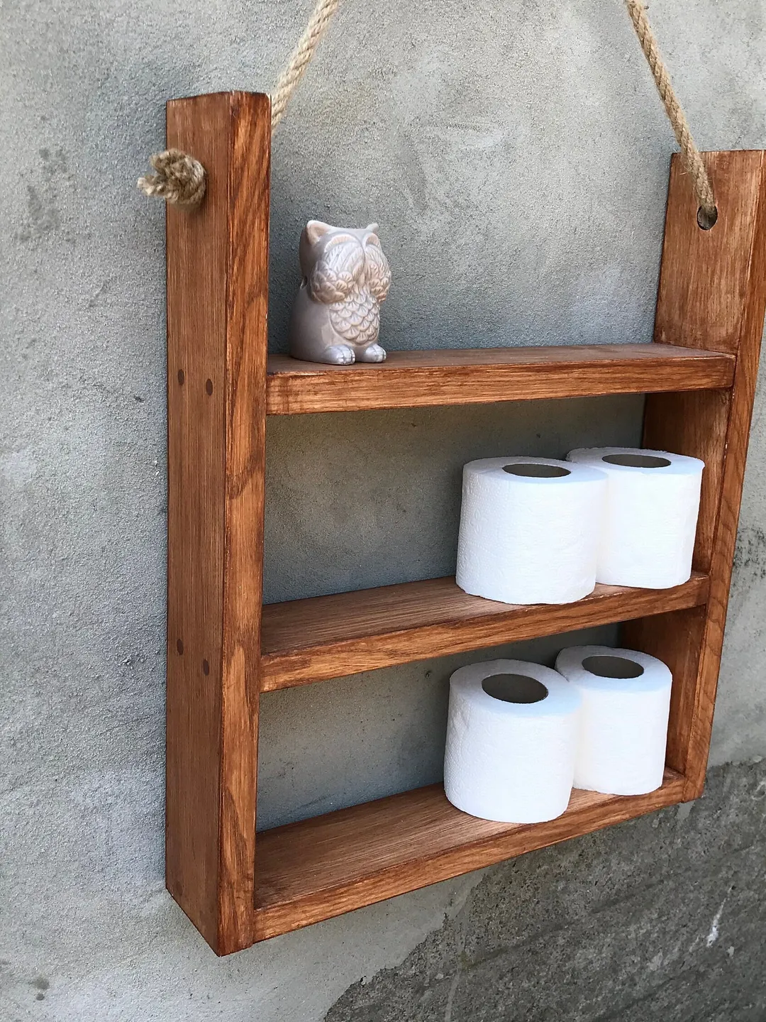 Brown wooden Bathroom Shelf Wood Shelf Rustic Shelves Handmade Shelf in bathroom Wood organizer Rustic Shelving Aged boards Above Toilet