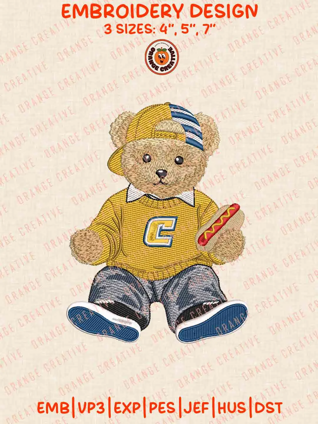 Chattanooga Moc Teddy Bear Embroidery Design Files, Football Logos Embroidery Designs, Sport Machine Embroidery Files, 3 Sizes, Custom Sizes, Instant Download